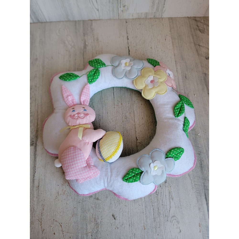 Easter‎ wreath vintage white plush hanging spring home decor rabbit